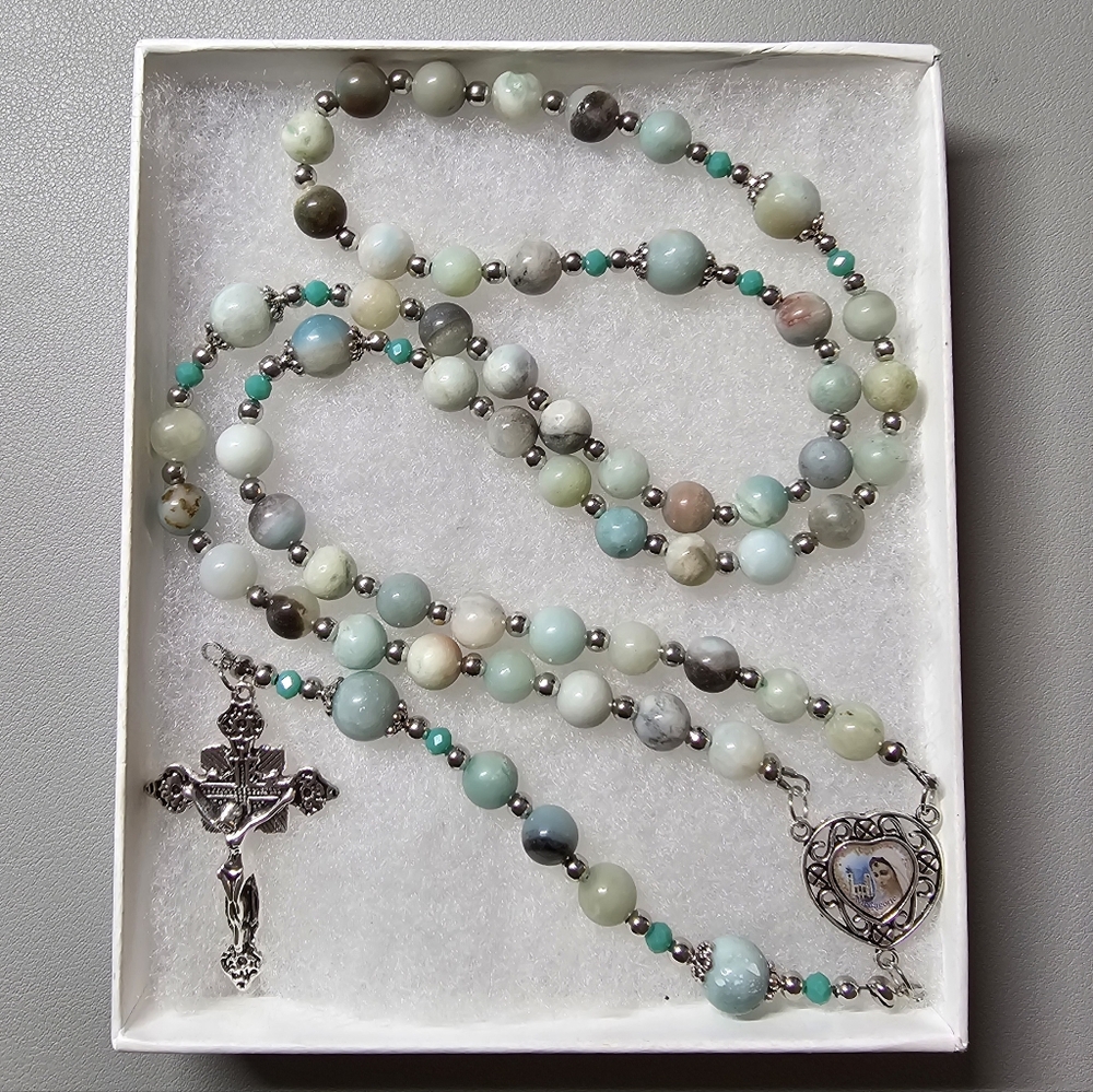 Large One Of A Kind Hand Crafted Rosary Made With Natural Amzonite
